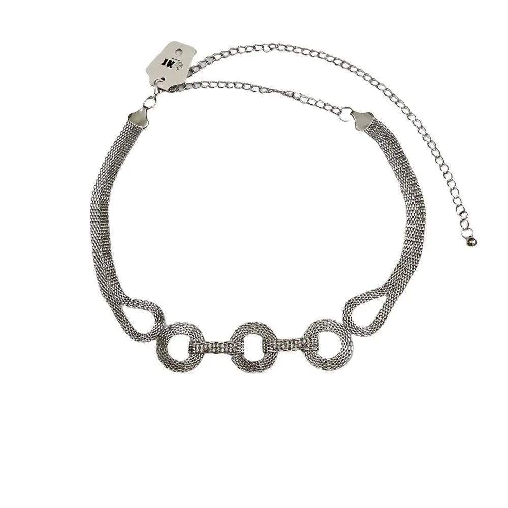 Silver Tone Chain Belt with Rhinestones